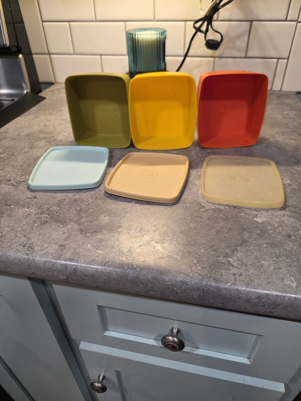 3 Vintage Square Tupperware Bowls